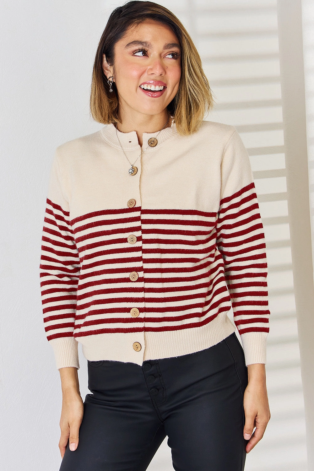Todays Best Deal Big Savings Today Striped Button Up Long Sleeve Cardigan