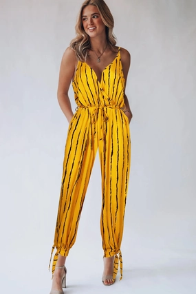 Best Deal Online Special Price Today Striped Contrast Tie Ankle Spaghetti Strap Jumpsuit