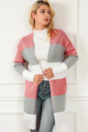 Striped Open Front Long Sleeve Cardigan Daily Hot Deal