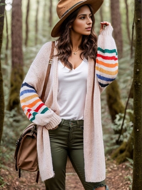Striped Open Front Long Sleeve Cardigan Surprise Discount Today