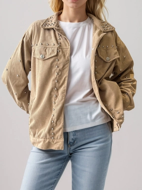Flash Offer Today Studded Collared Neck Button Up Jacket