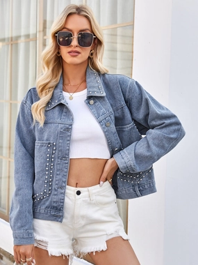 Studded Long Sleeve Denim Jacket Instant Hot Deal MustHave Gift Ideas