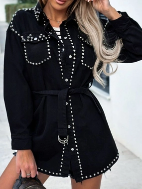Dont Miss This Deal Last Chance Steal Studded Snap Down Long Sleeve Denim Shacket