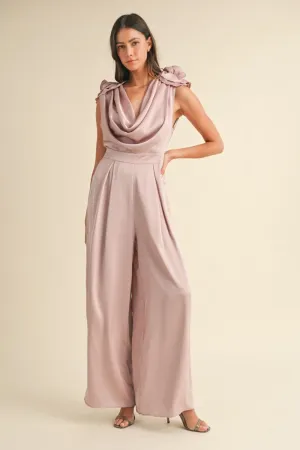 Big Hot Sale Mable 3D Floral Applique Deep Cowl Neck Jumpsuit