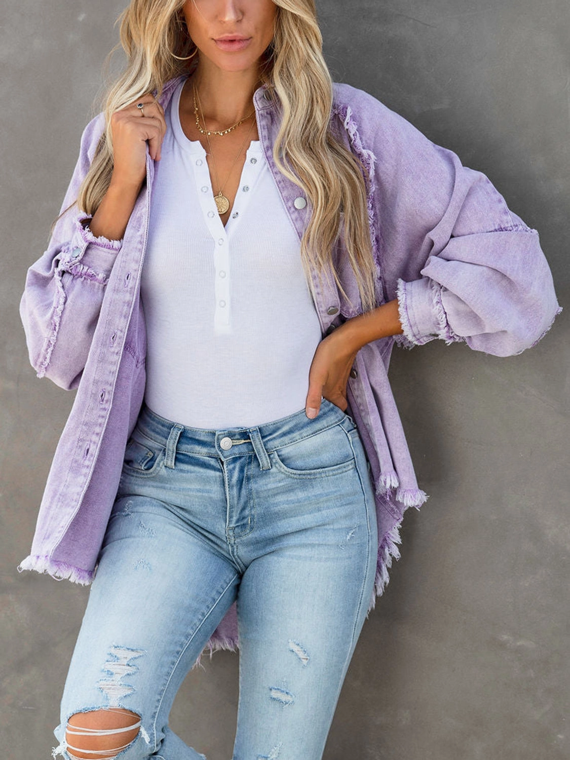 Button Down Raw Hem Denim Jacket Limited Stock Deals Flash Offer Today
