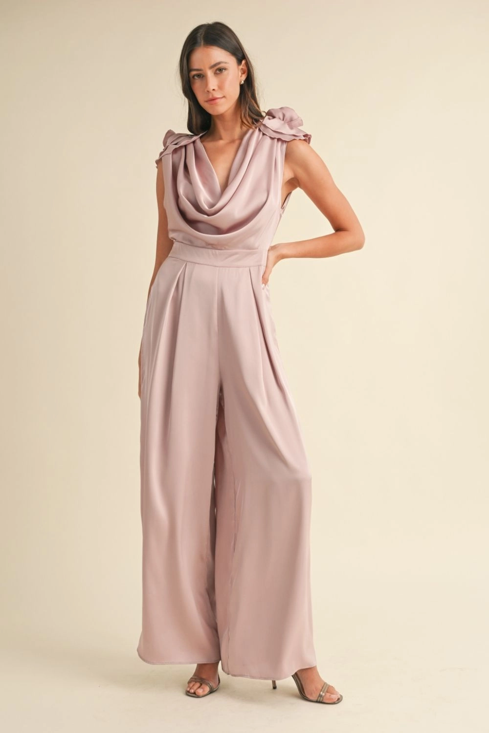 Mable 3D Floral Applique Deep Cowl Neck Jumpsuit Mega Discount Event Special Offer Inside