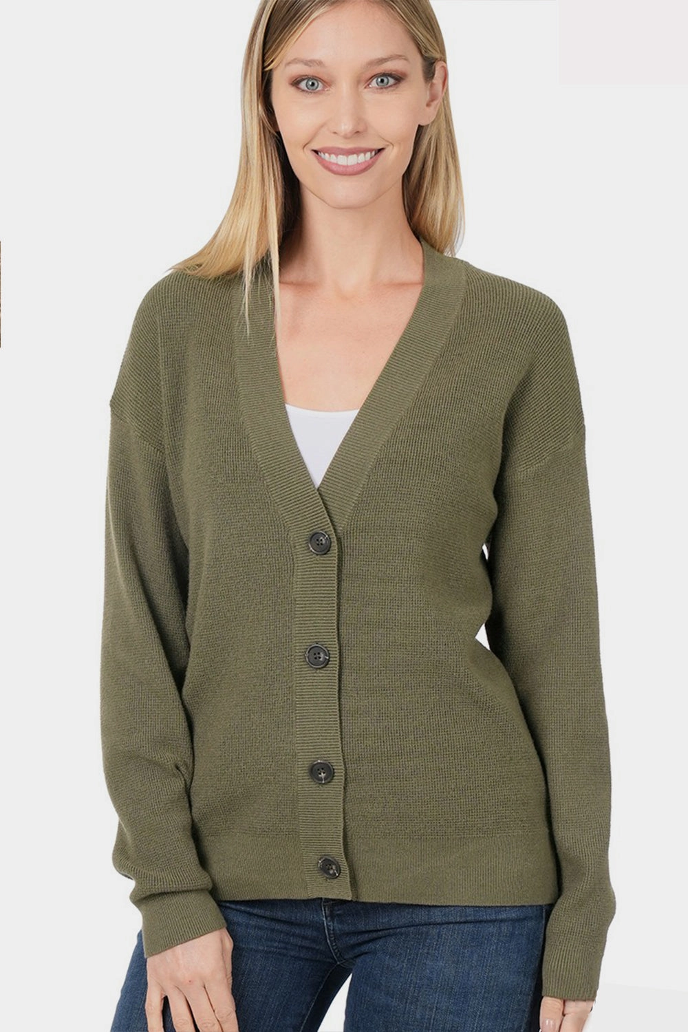 Limited Stock Offer Zenana Button Up V-Neck Dropped Shoulder Cardigan