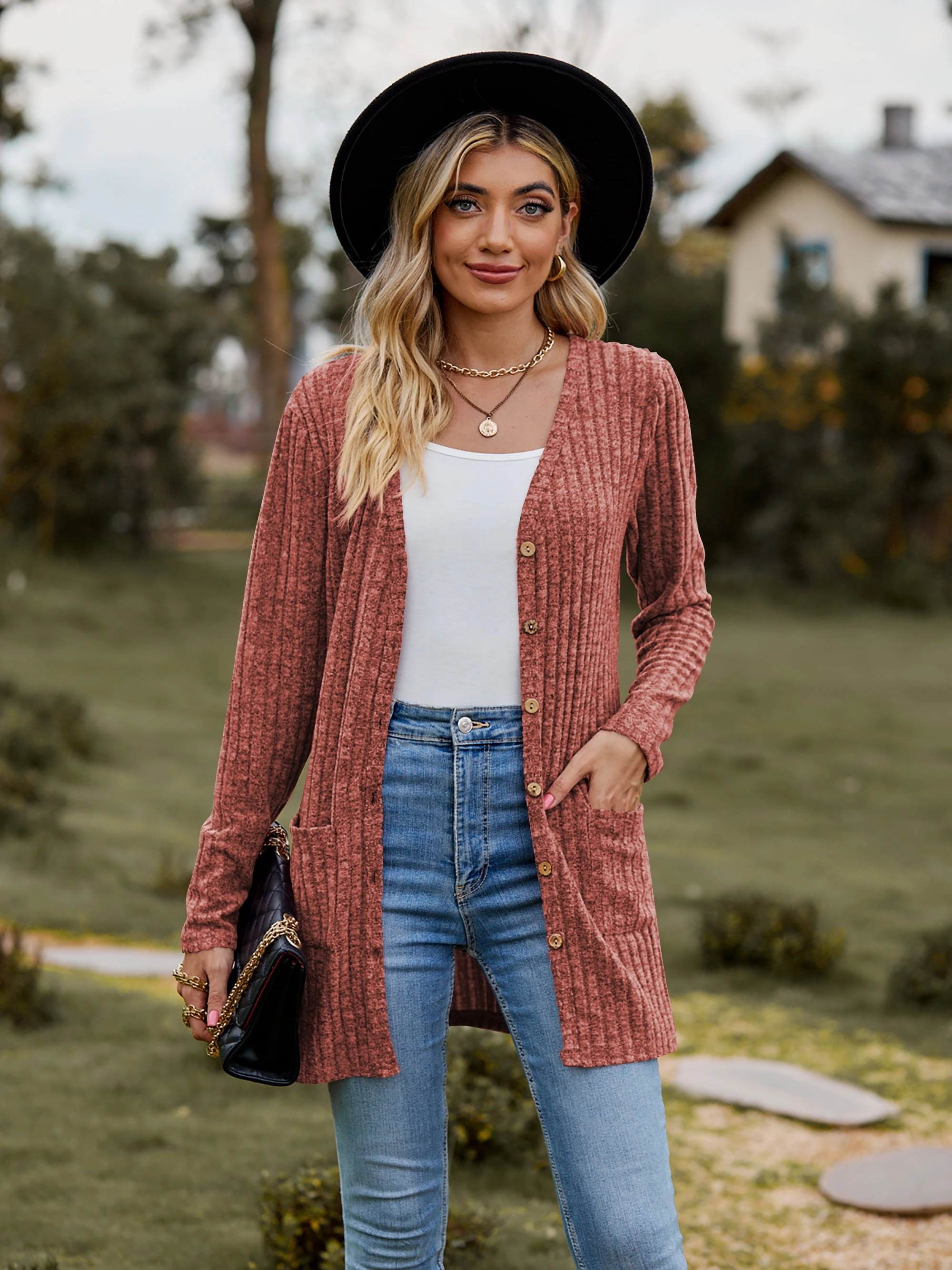 Flash Deal Alert Deal Frenzy Today Ribbed Button-Up Cardigan With Pockets