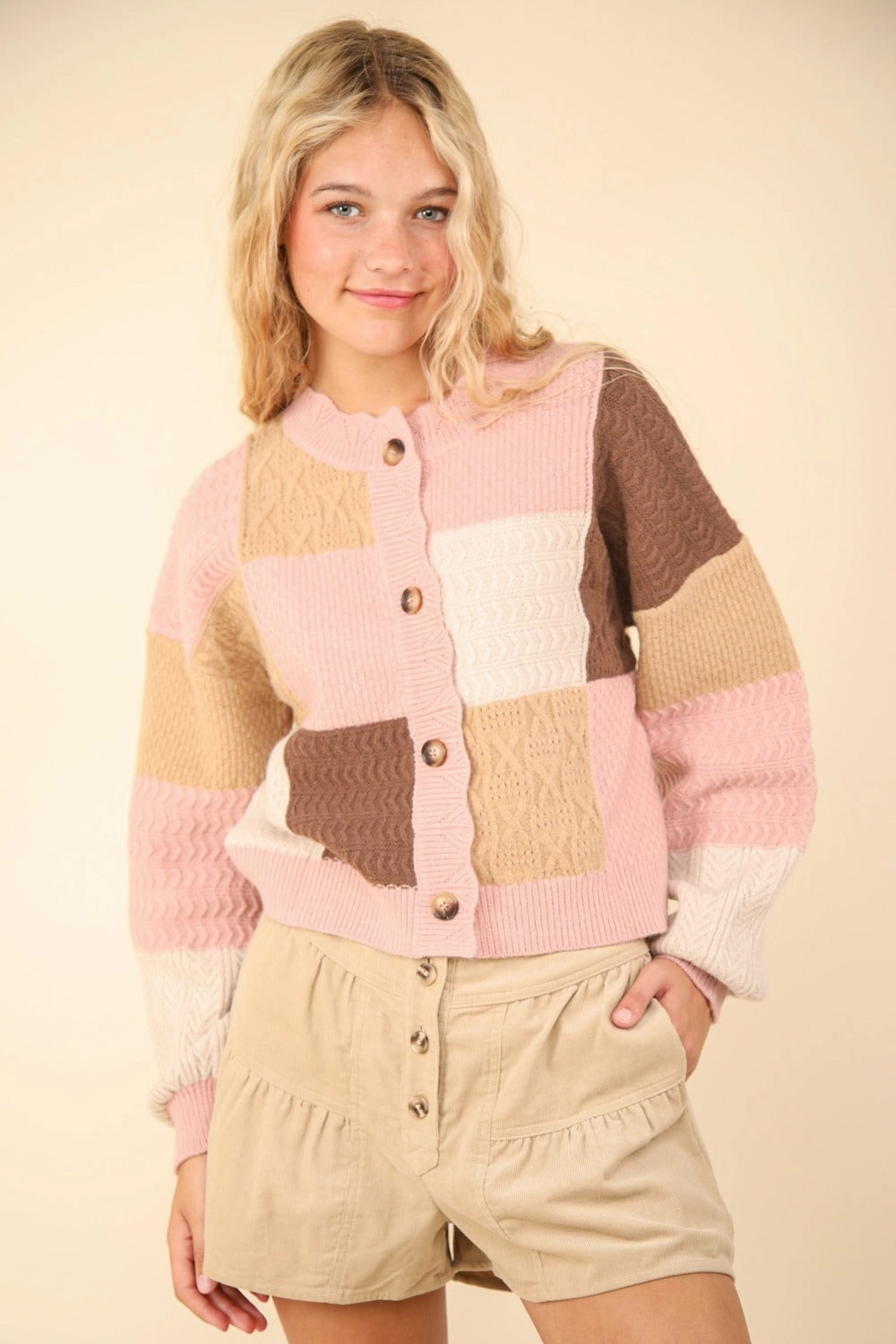 Very J Color Block Button Down Textured Sweater Cardigan Best Price Today