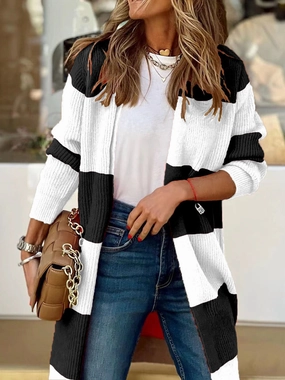 Limited Stock Hot Deal Save More Now Contrast Open Front Long Sleeve Cardigan