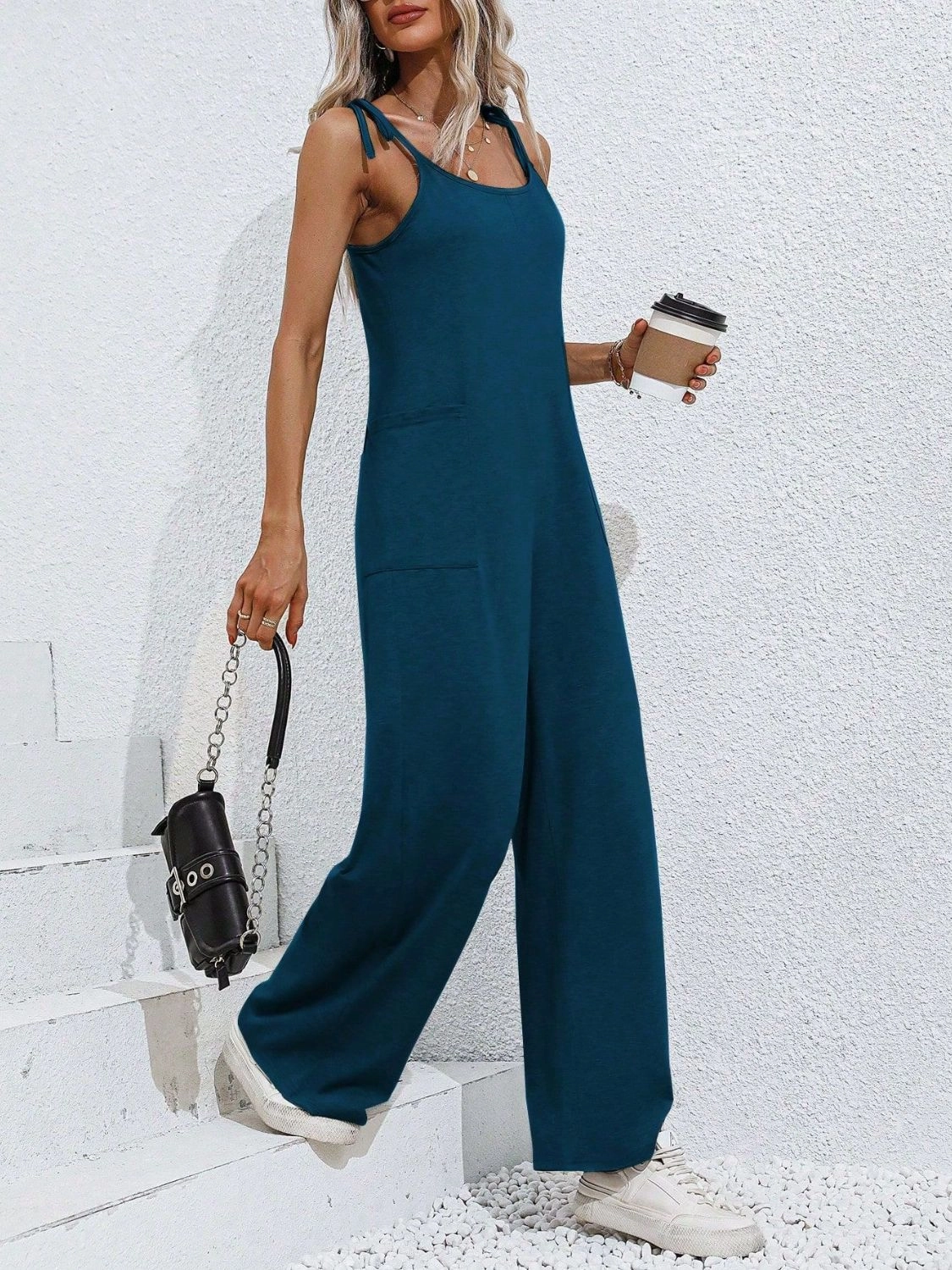 Trending Hot Deal Online Exclusive Savings Scoop Neck Tie Shoulder Jumpsuit