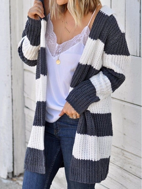 Deal Frenzy Today Striped Open Front Hooded Cardigan
