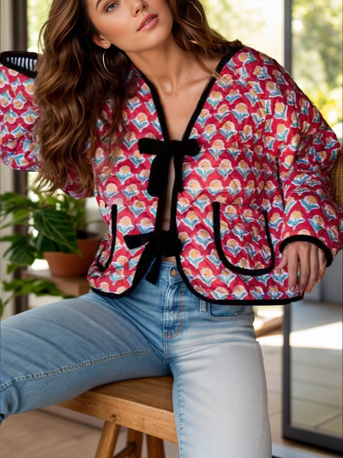 Todays Trending Deals Mega Discount Today Tied Printed Long Sleeve Jacket