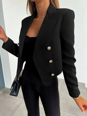 Clearance Event Alert Plus Size Buttoned Lapel Collar Long Sleeve Blazer