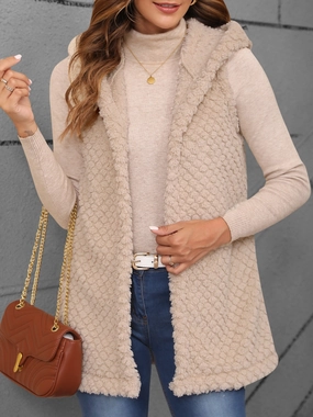 Dont Miss This Steal Best Deal Online Texture Solid Color Hooded Vest Coat