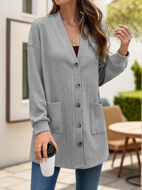 Exclusive Savings Event Dont Miss This Offer Textured Button Down V-Neck Long Sleeve Cardigan