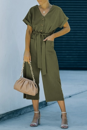 Tie-Waist Buttoned Cropped Jumpsuit Weekend Flash Offer Unmissable Deal Today