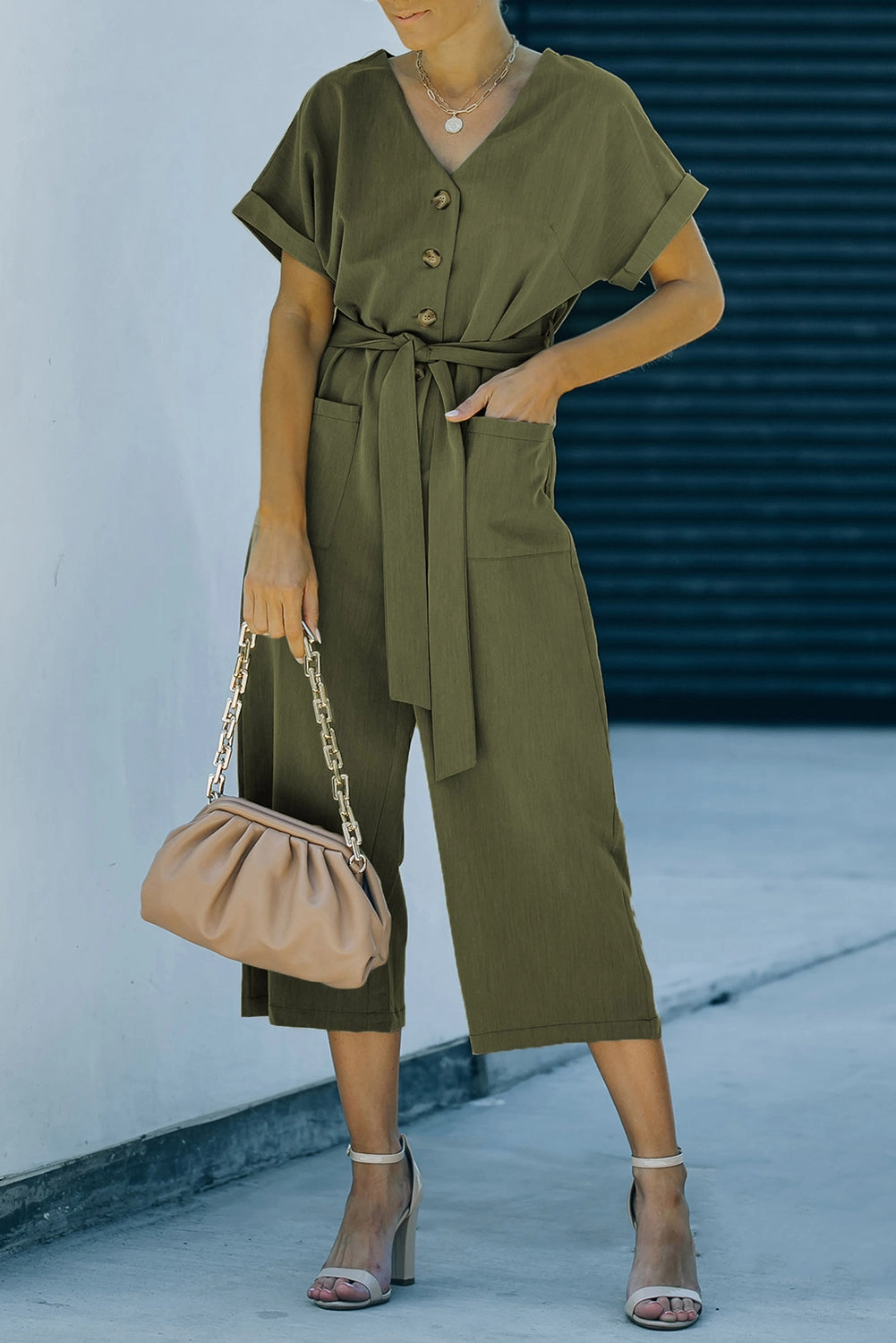 Tie-Waist Buttoned Cropped Jumpsuit Weekend Flash Offer Unmissable Deal Today