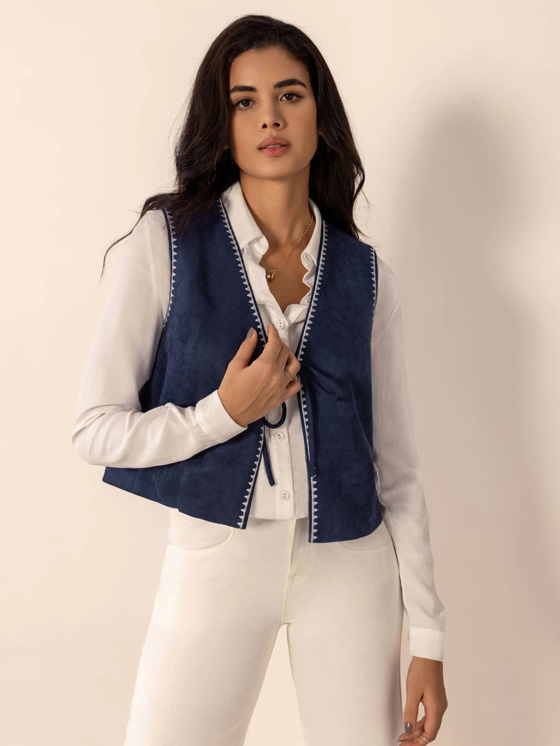 Tied Contrast Trim Vest Todays Special Picks Limited Offer Alert
