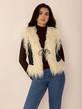 Tied Fringe Contrast Vest Exclusive Online Deal Flash Pick Today