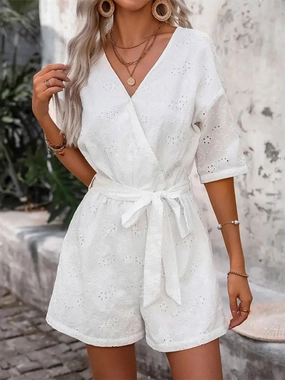 Best Deal Today Tied Front Eyelet Romper