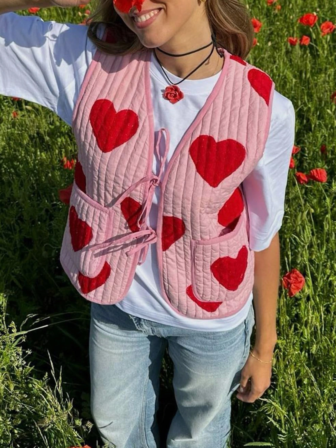 Clearance Alert Now Tied Heart Vest With Pockets