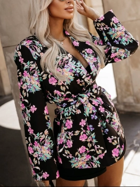 Grab It Fast Today Only Special Tied Printed Collared Neck Long Sleeve Jacket