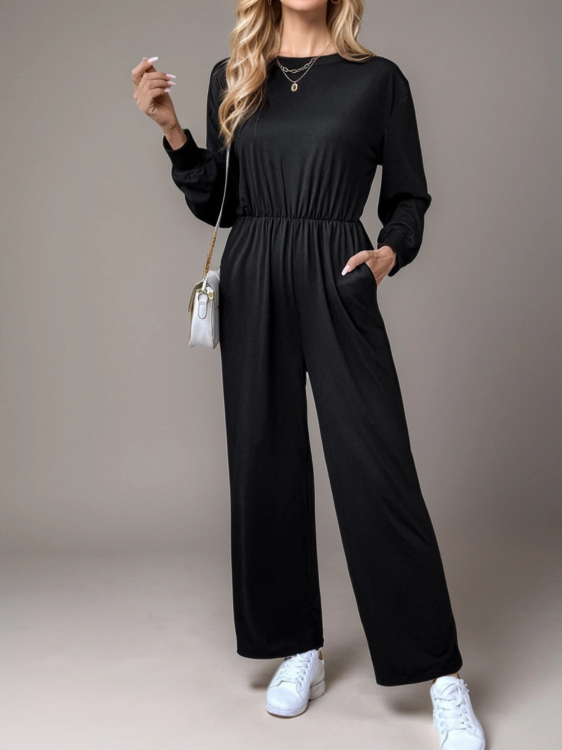 Online Exclusive Steal Tied Round Neck Wide Leg Jumpsuit
