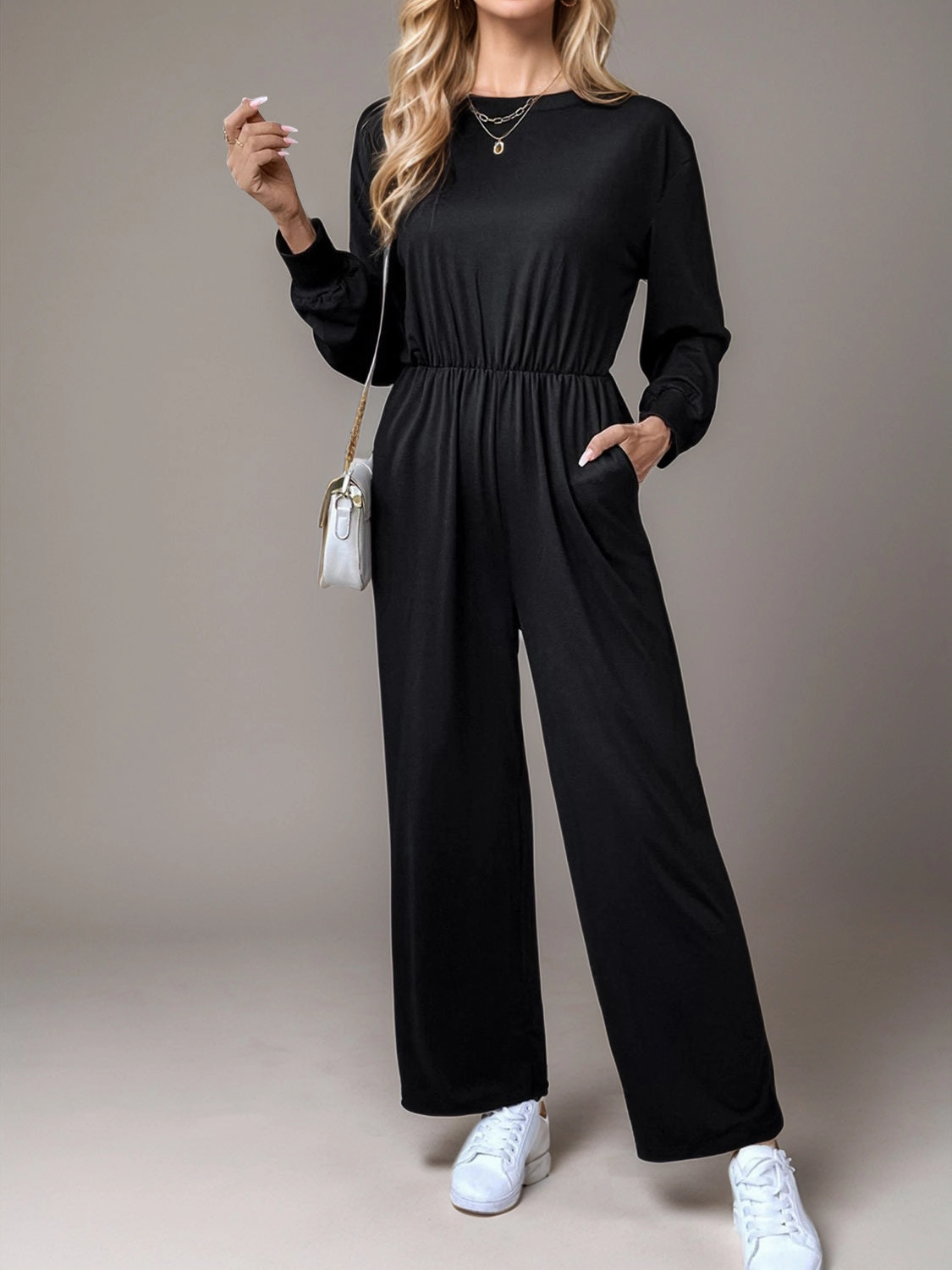 Tied Round Neck Wide Leg Jumpsuit Save More Now Sweet Deal Inside