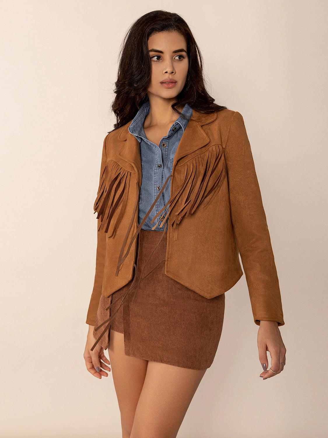 Hot Offer Inside Dont Miss Big Savings Tied Tassel Collared Neck Long Sleeve Jacket