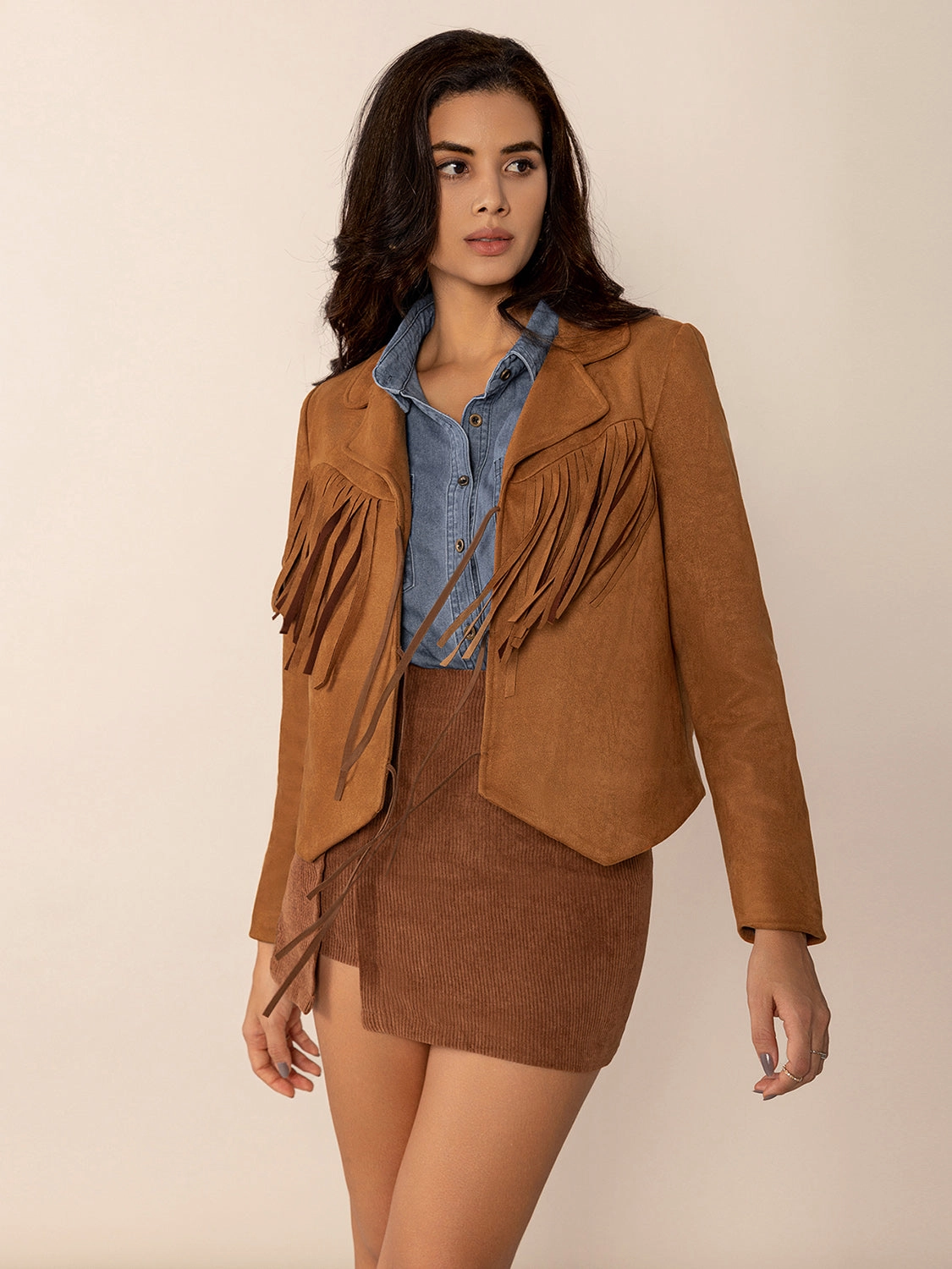 Tied Tassel Collared Neck Long Sleeve Jacket Daily Special Offer