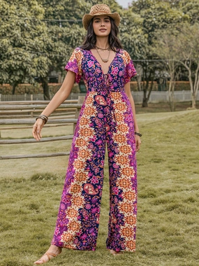Grab It Now Hot Pick Online Tied V-Neck Short Sleeve Jumpsuit