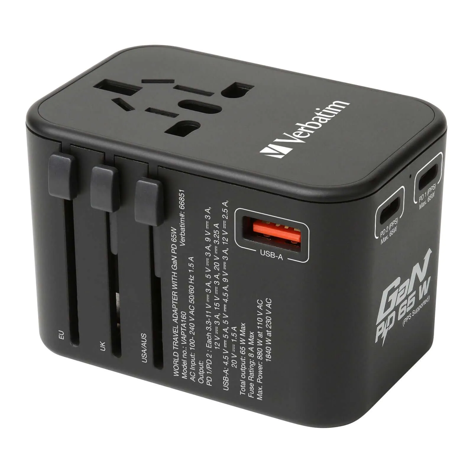 Verbatim 3 Port 65W Pd 3.0 & Qc 3.0 Gan Universal Travel Adaptor Trending Now Offer