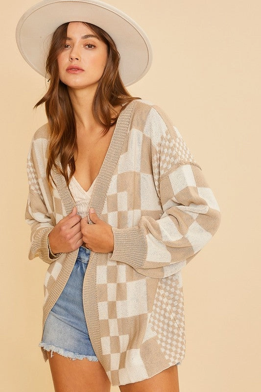 Annie Wear Checkered Open Front Drop Shoulder Cardigan Daily Hot Deal