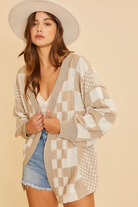 Annie Wear Checkered Open Front Drop Shoulder Cardigan Exclusive Hot Pick