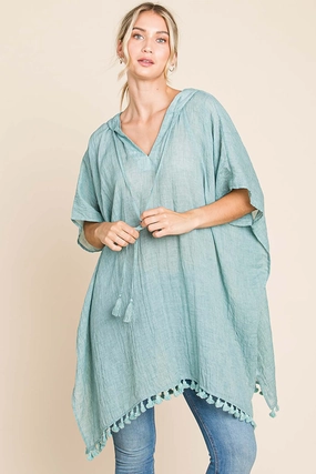 Cotton Bleu By Nu Label Tassel Hem Hooded Cover Up Limited Edition Offer Mega Online Discount