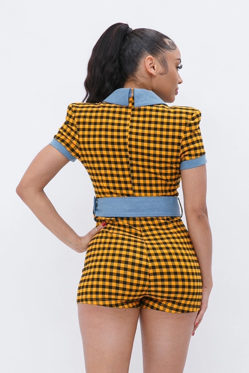 Plaid Print Denim Romper Hot Deal Alert MustShop Sale