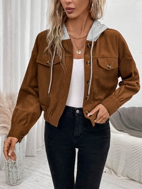 Button Up Drawstring Hooded Jacket Daily Deal Frenzy Best Deal Alert