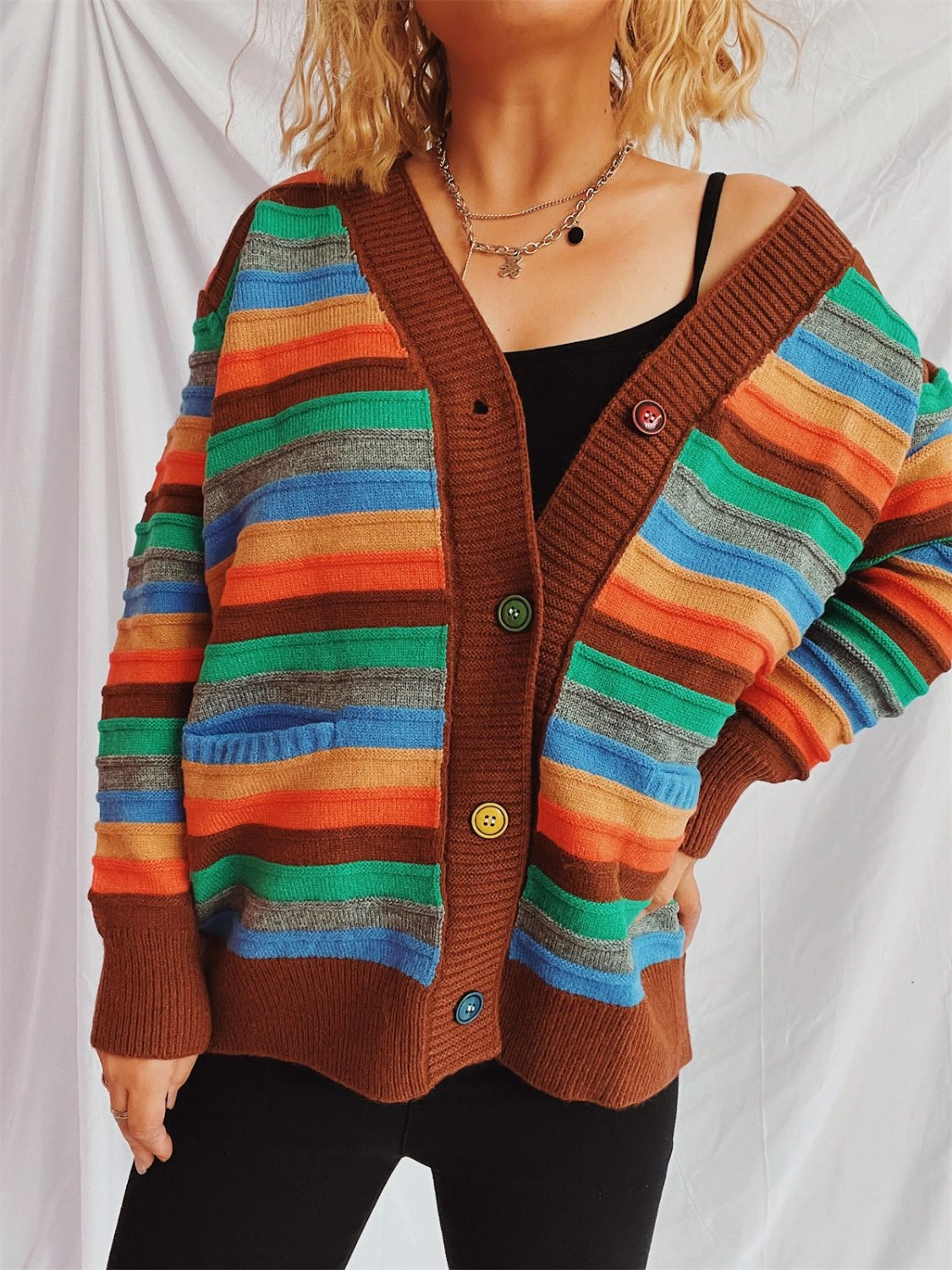 Contrast Stripes Button Up Long Sleeve Cardigan Sweet Deal Inside MustHave Deals