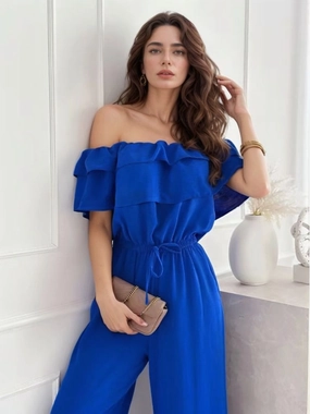 Ruffled Off-Shoulder Wide Leg Jumpsuit Trending Offer Today Flash Discount Today