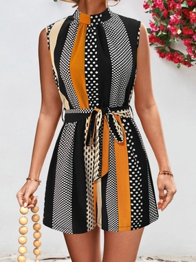 Mega Discount Event Price Drop Today Tied Color Block Sleeveless Romper