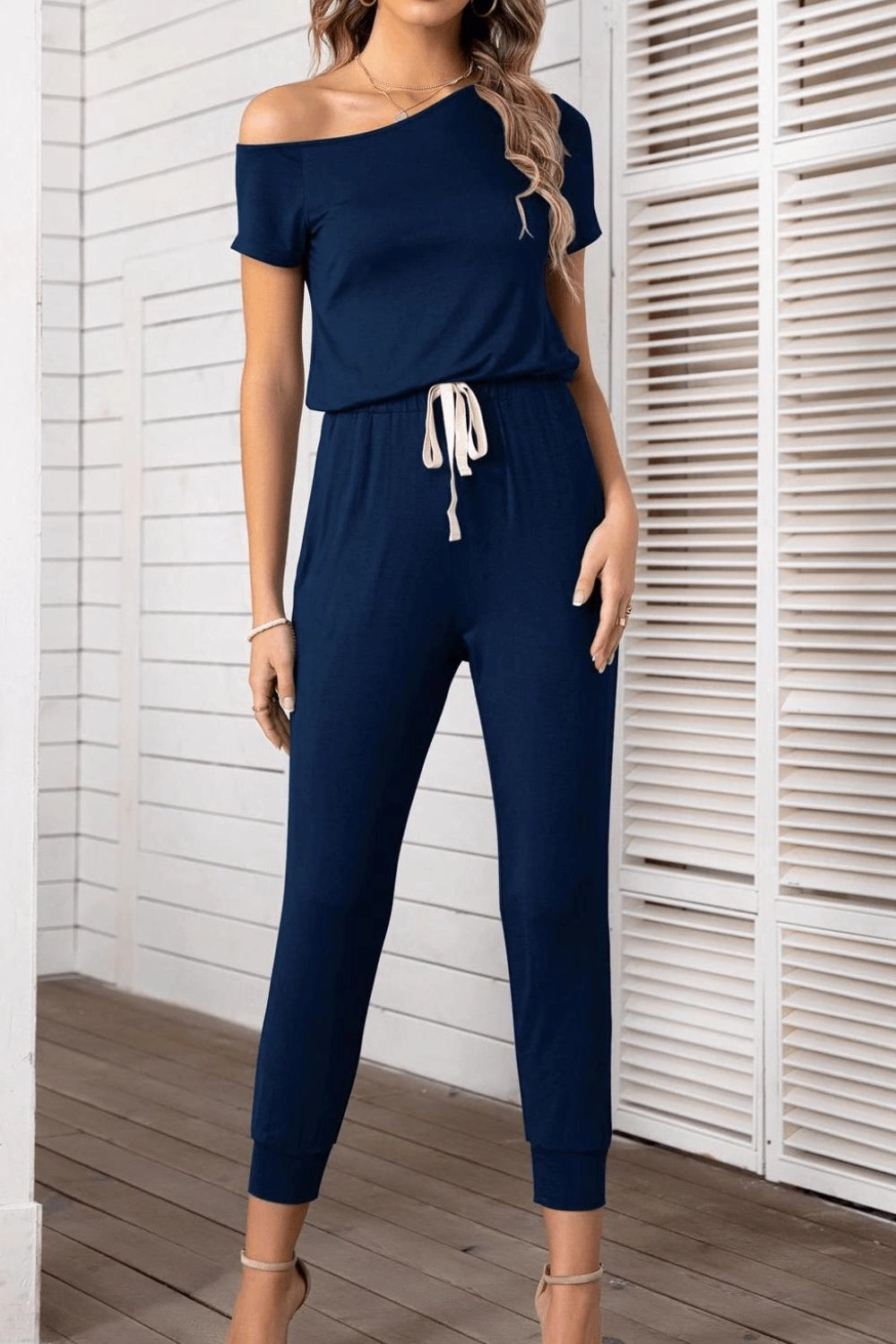 Asymmetrical Neck Short Sleeve Jumpsuit Clearance Savings Now