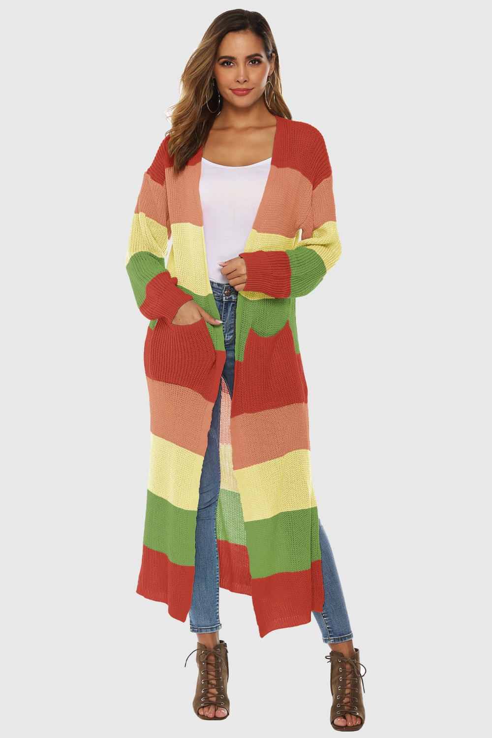 Color Block Long Sleeve Pocketed Cardigan Hot Picks Today Today Only Hot Pick
