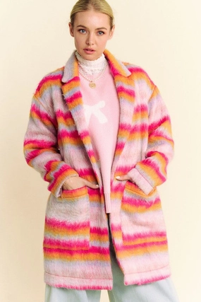 Big Sale Today Unmissable Deal Today Davi & Dani Contrast Striped Open Front Coat With Pockets