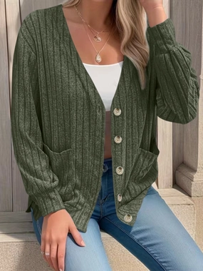 Save More Now Full Size Button Up V-Neck Long Sleeve Cardigan