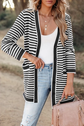 Striped Open Front Long Sleeve Cardigan Dont Miss Todays Deal