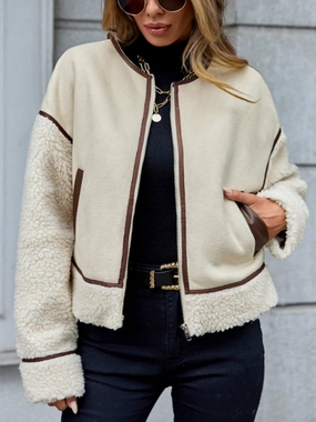 Special Savings Today Big Sale Today Contrast Trim Zip Up Sherpa Jacket