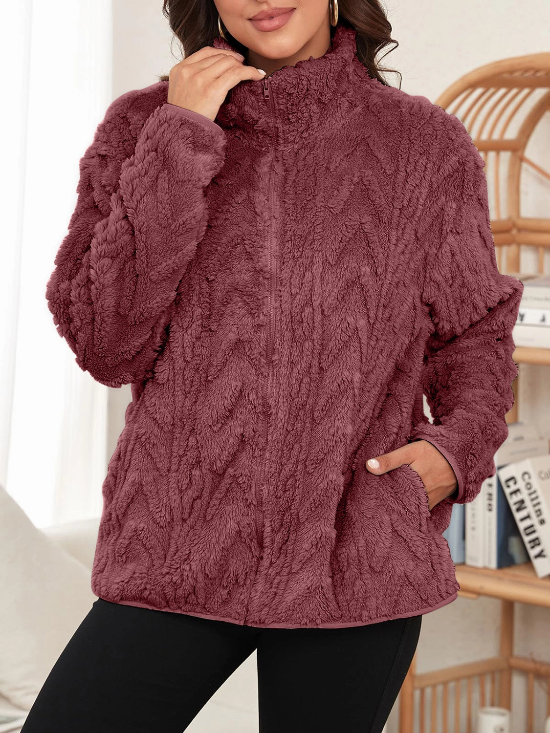 Mega Hot Offer Fuzzy Zip Up Long Sleeve Jacket