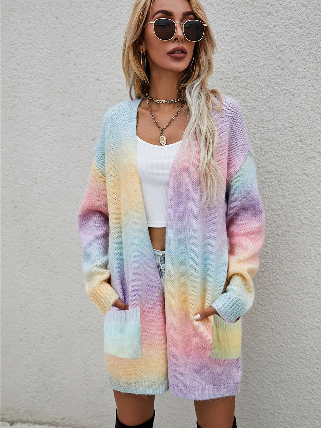 Angel Wings Full Size Pocketed Open Front Gradient Cardigan Trending Offer Today Shop Hot Deals