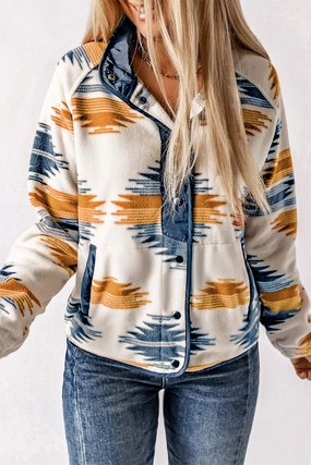 Price Drop Alert Geometric Snap Button Long Sleeve Jacket